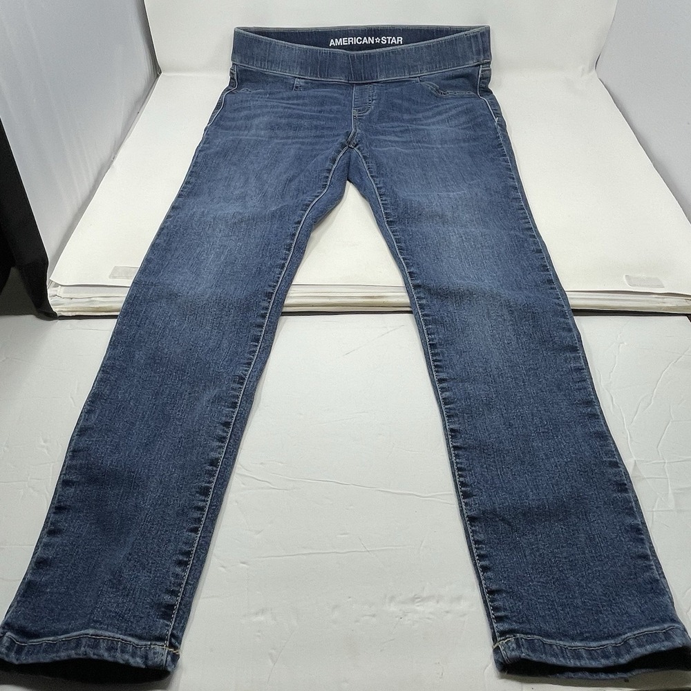 American Star Pull On Jeggings Womens Sz 12 High Rise Stretch Skinny Blue Denim